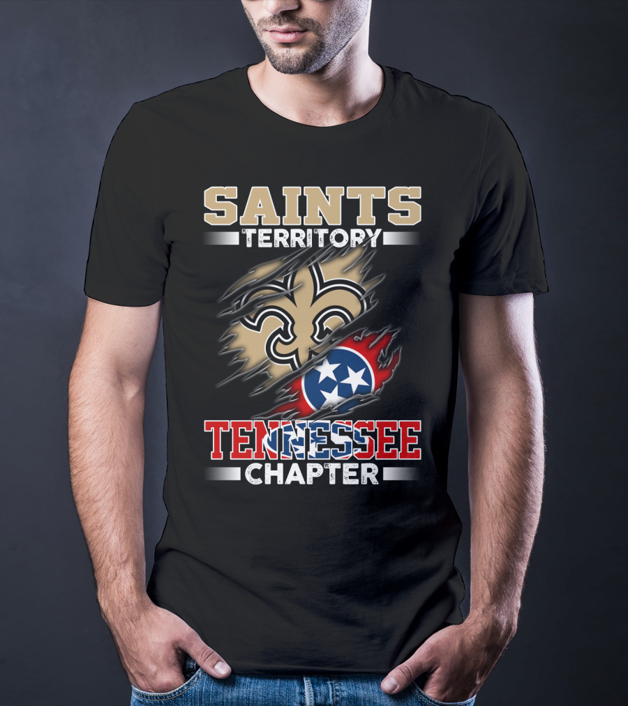 Saints Territory Tennessee Chapter Fleur-De-Lis Logo And Tri-Star Flag T-Shirt