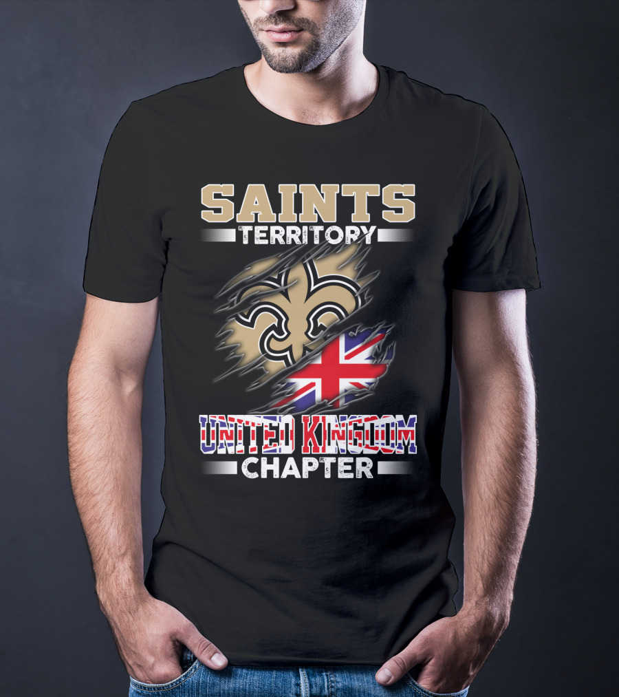 Saints Territory United Kingdom Chapter Fleur-De-Lis And Union Jack Ripped T-Shirt
