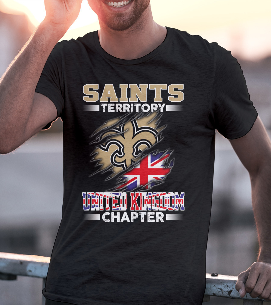 Saints Territory United Kingdom Chapter Fleur-De-Lis And Union Jack Ripped T-Shirt