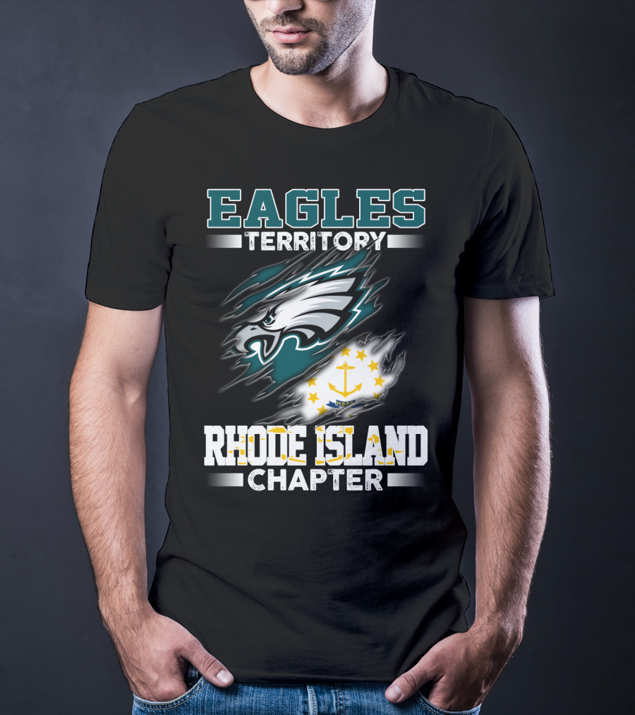 Eagles Territory Rhode Island Chapter Logo With Philadelphia Eagles And Rhode Island State Flag Elements T-Shirt