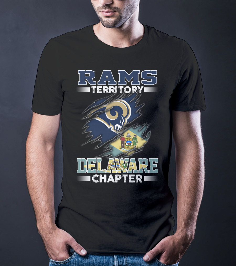 Rams Territory Delaware Chapter Fan Emblem With State Flag And Iconic Team T-Shirt