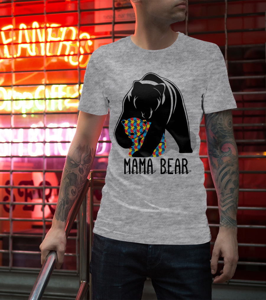 Mama Bear Autism Puzzle Bear Hug T-Shirt