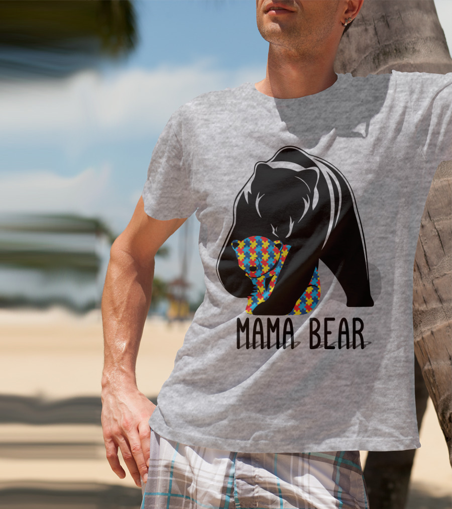 Mama Bear Autism Puzzle Bear Hug T-Shirt
