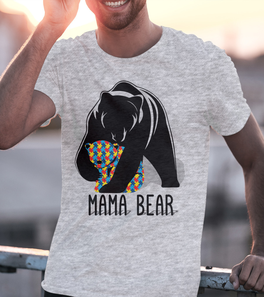 Mama Bear Autism Puzzle Bear Hug T-Shirt