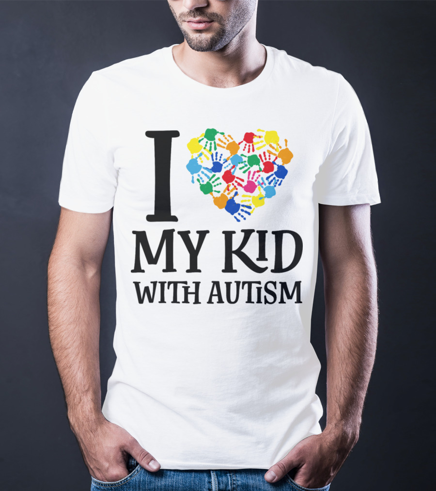 I Heart My Kid With Autism Multicolor Handprints T-Shirt