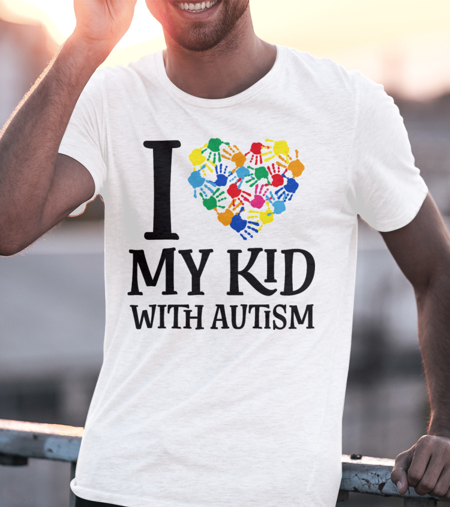 I Heart My Kid With Autism Multicolor Handprints T-Shirt