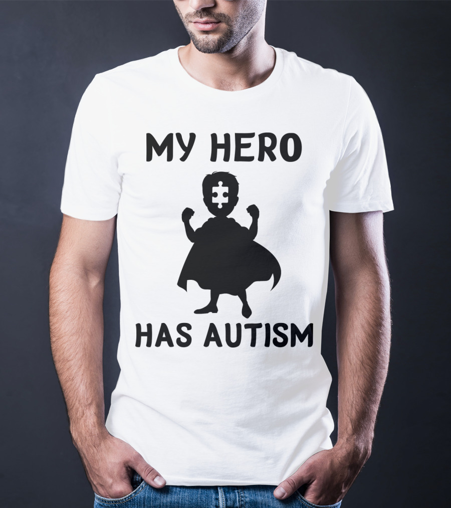 My Hero Has Autism Silhouette With Puzzle Piece Face T-Shirt