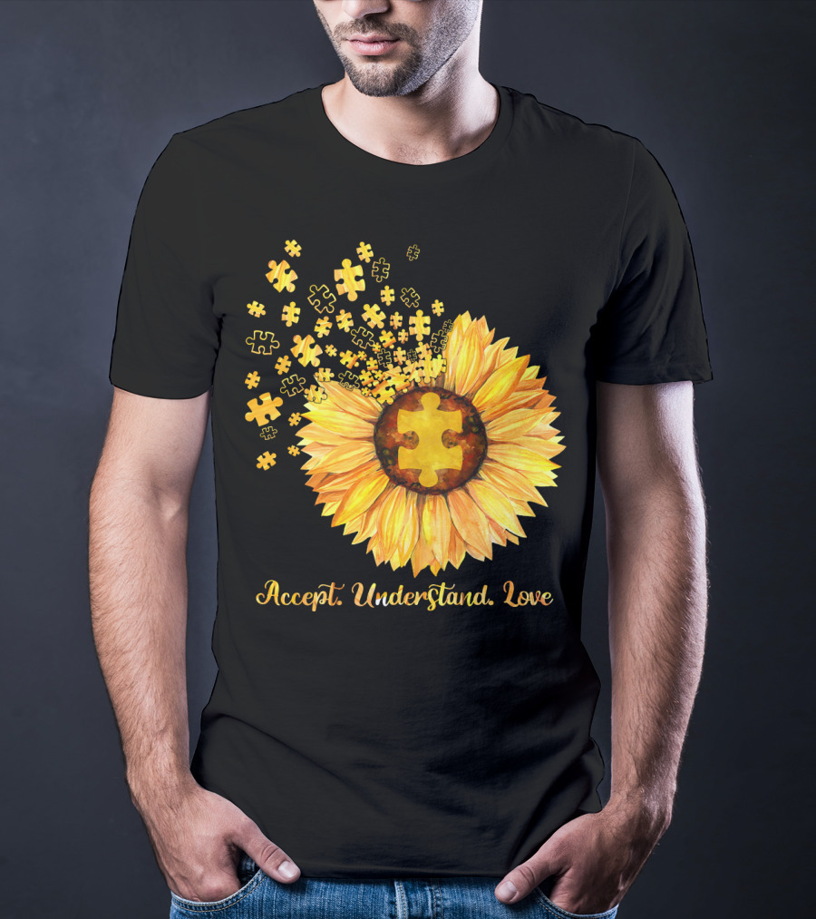 Sunflower Puzzle Pieces Accept Understand Love T-Shirt