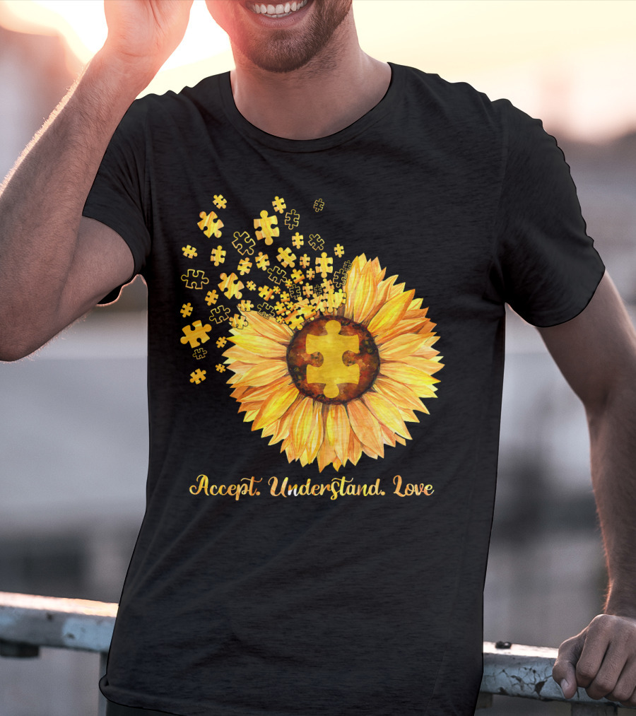 Sunflower Puzzle Pieces Accept Understand Love T-Shirt