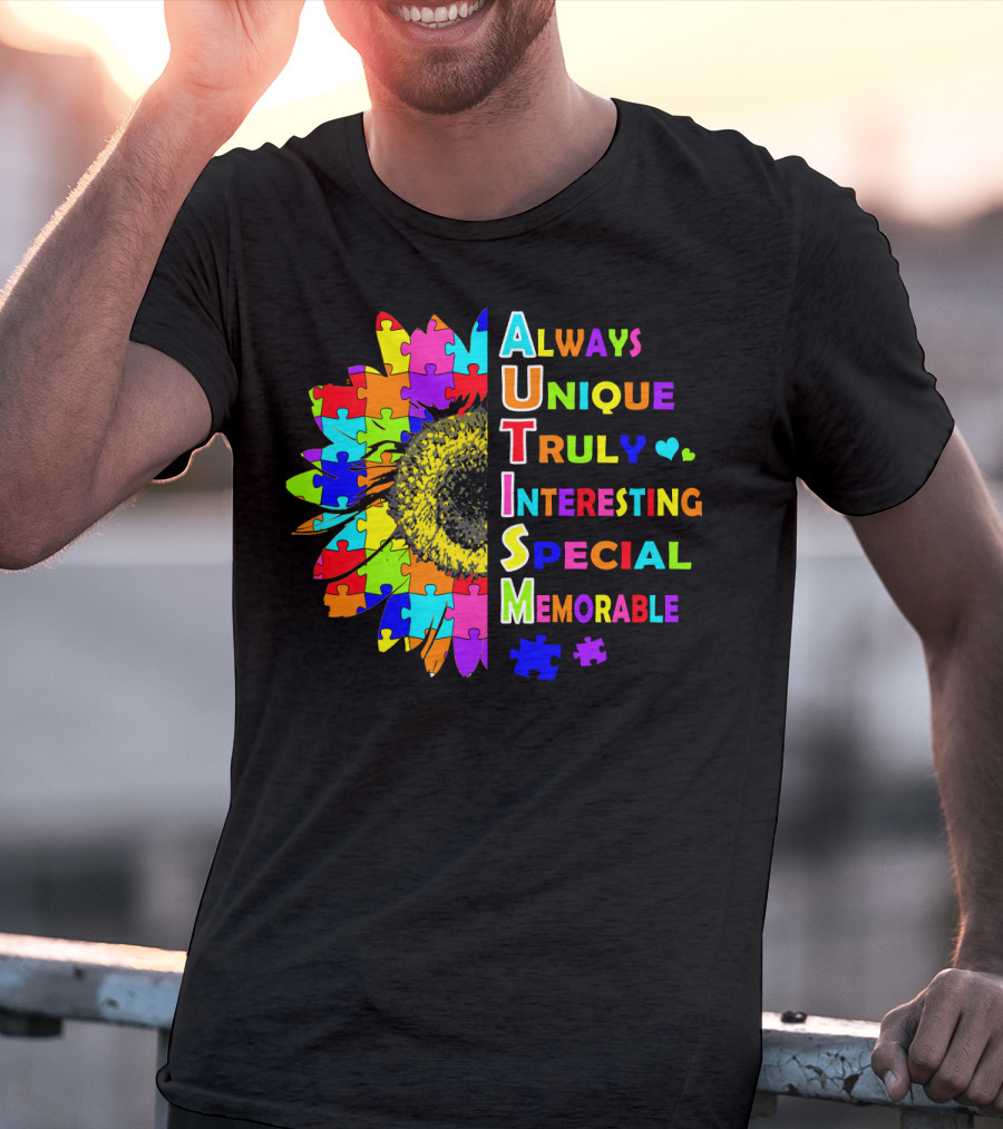 Autism Always Unique Truly Interesting Special Memorable Puzzle Sunflower T-Shirt
