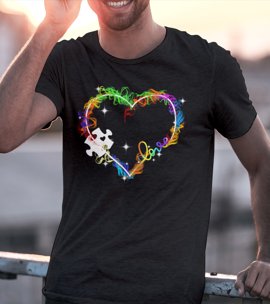 Love Heart Rainbow Puzzle Autism T-Shirt