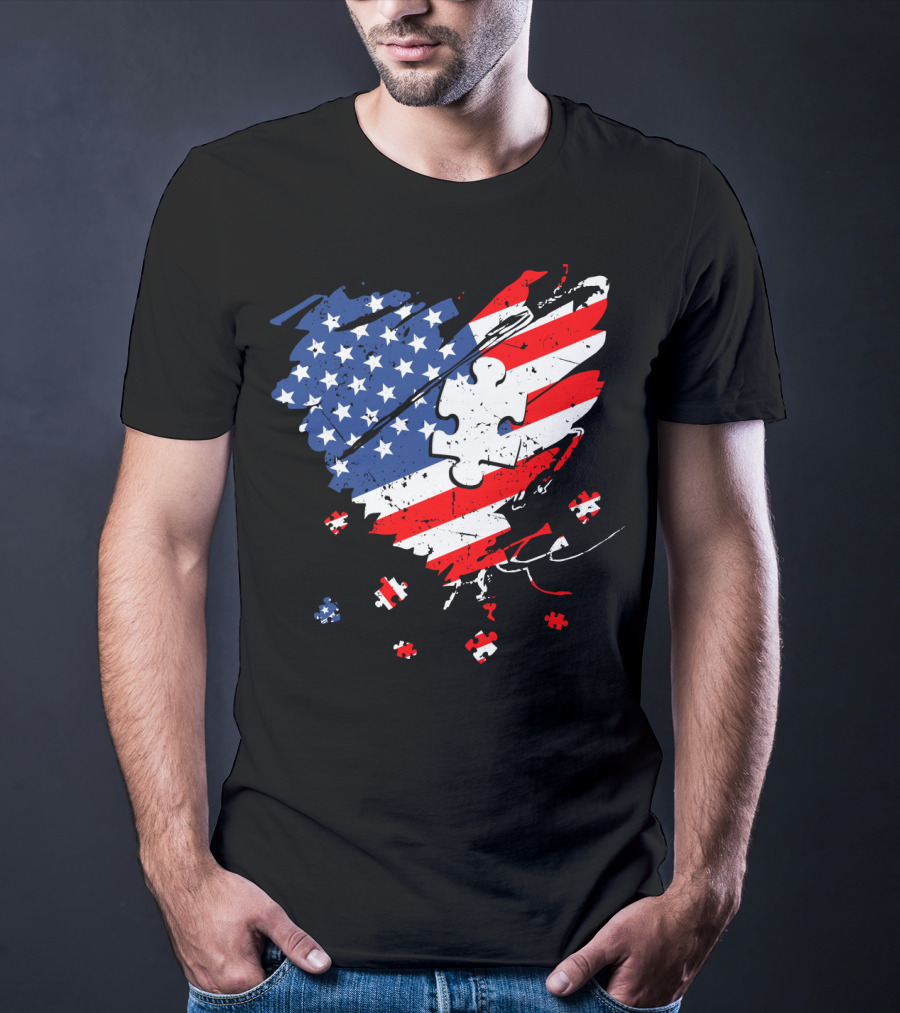 Autism USA Puzzle Heart Flag T-Shirt