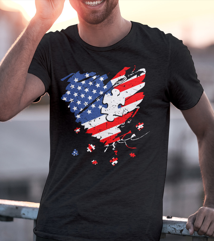 Autism USA Puzzle Heart Flag T-Shirt