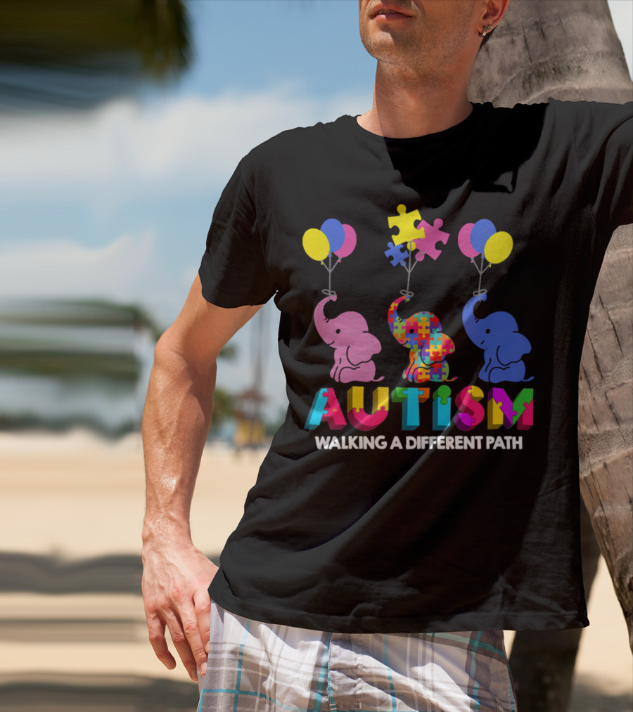 Autism Walking A Different Path Colorful Elephants And Balloons T-Shirt