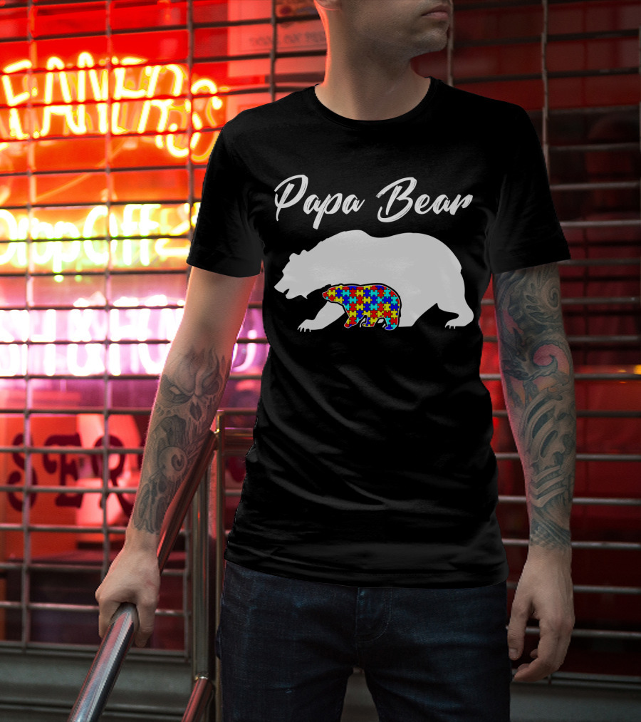 Papa Bear Autism Puzzle Bear T-Shirt