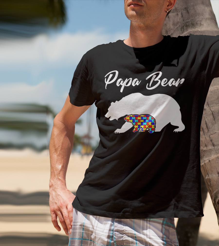 Papa Bear Autism Puzzle Bear T-Shirt
