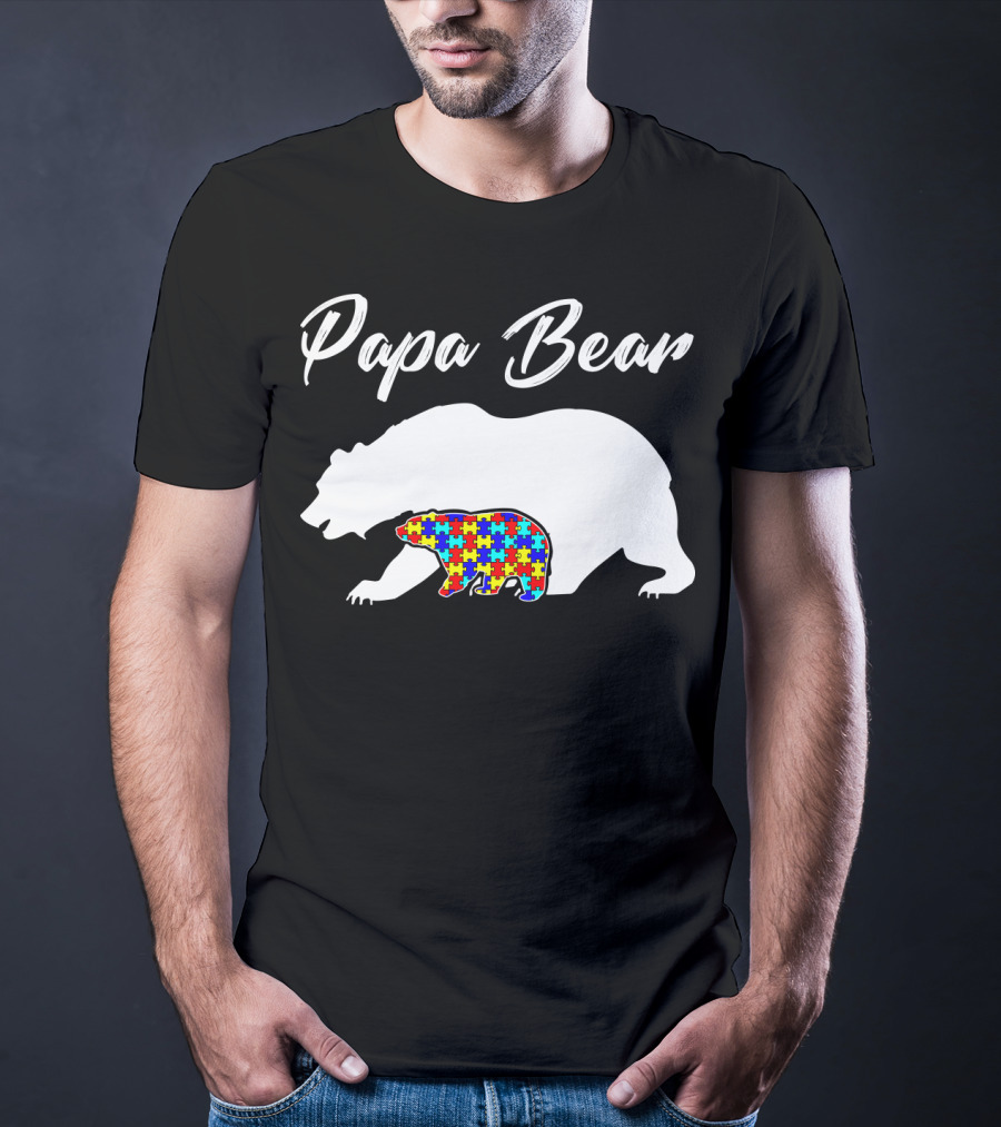 Papa Bear Autism Puzzle Bear T-Shirt