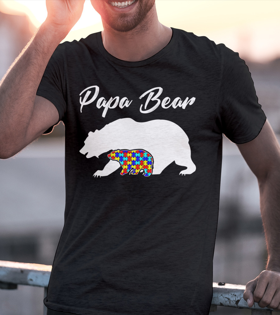 Papa Bear Autism Puzzle Bear T-Shirt