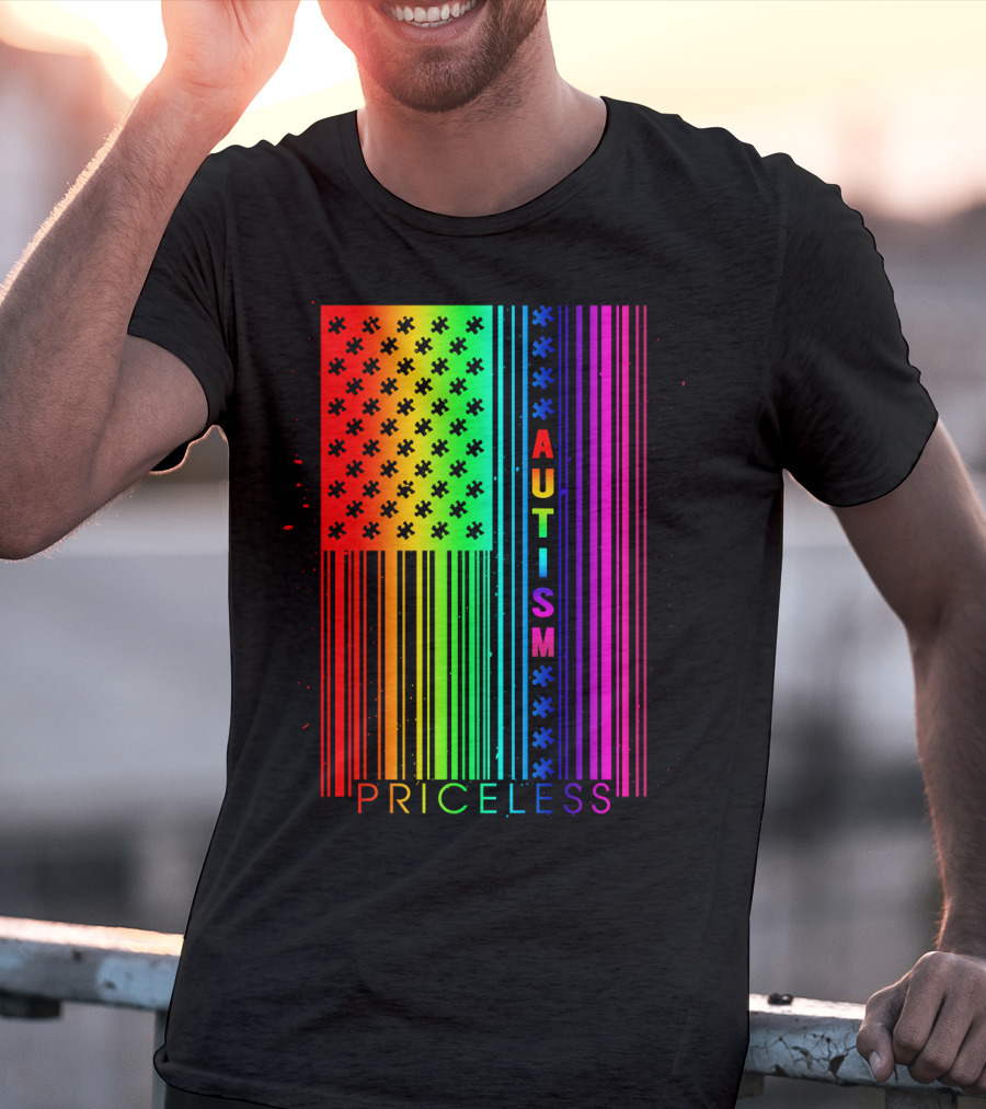 Autism Priceless Rainbow Barcode Flag T-Shirt