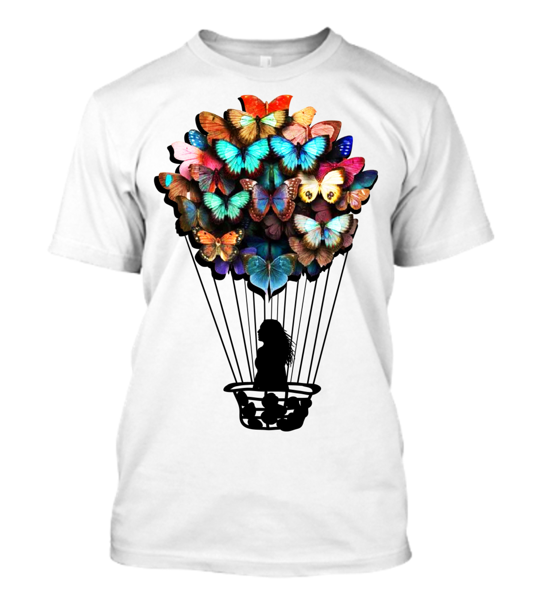 Butterfly BU01 Hot Air Balloon Silhouette With Colorful Wings T-Shirt
