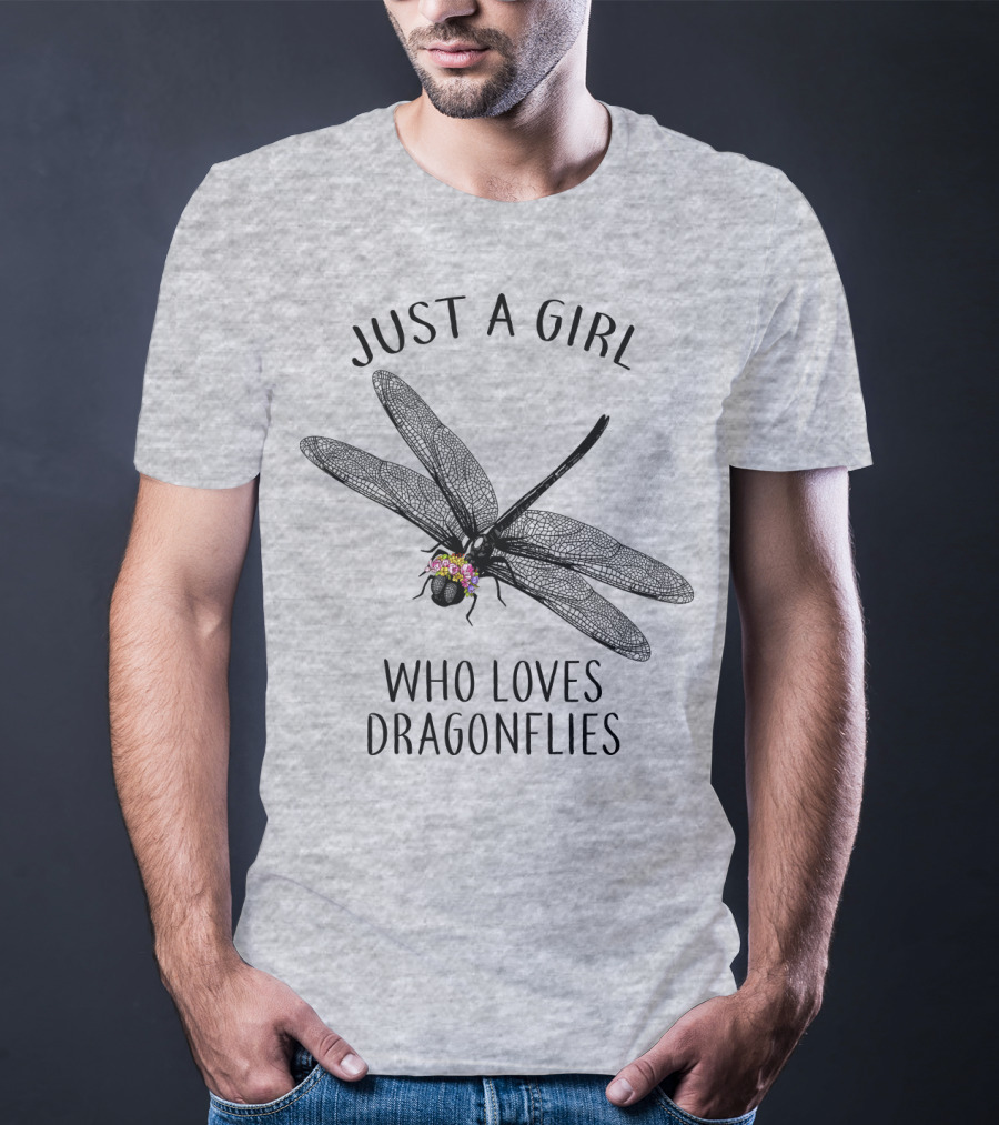 Just A Girl Who Loves Dragonflies Floral Adorned Insect T-Shirt