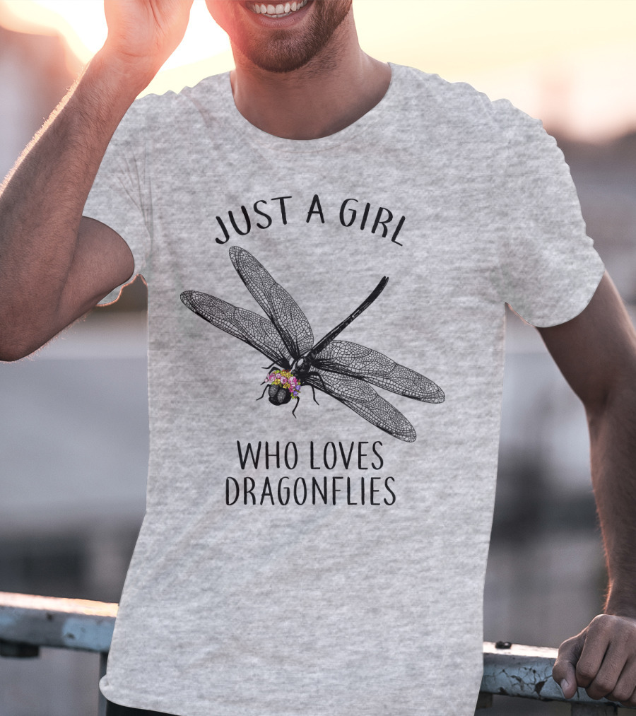 Just A Girl Who Loves Dragonflies Floral Adorned Insect T-Shirt