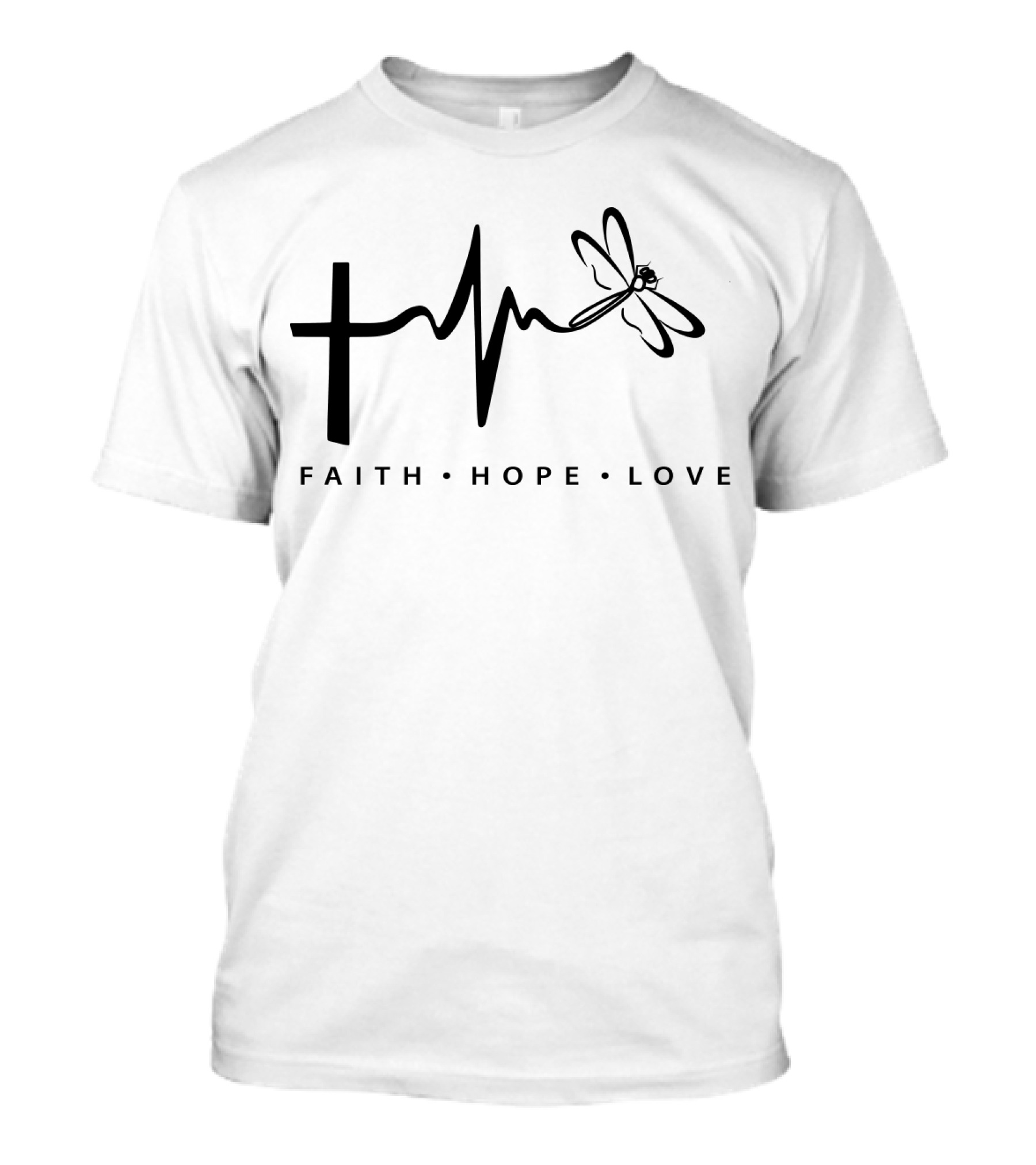 Faith Hope Love Cross Heartbeat Dragonfly T-Shirt