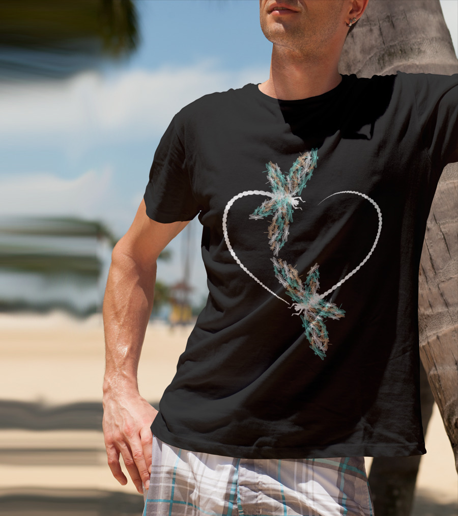 Dragonfly Heart Shape With Two Vibrant Dragonflies T-Shirt