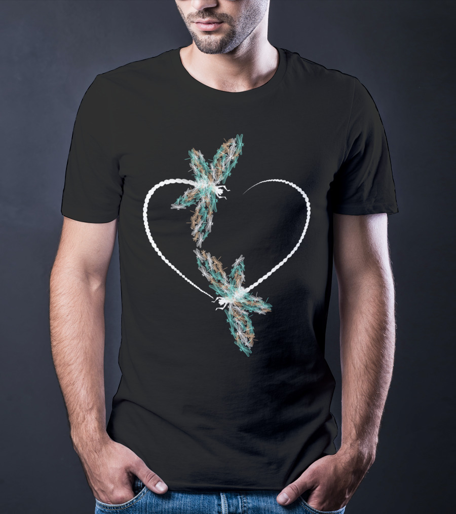Dragonfly Heart Shape With Two Vibrant Dragonflies T-Shirt