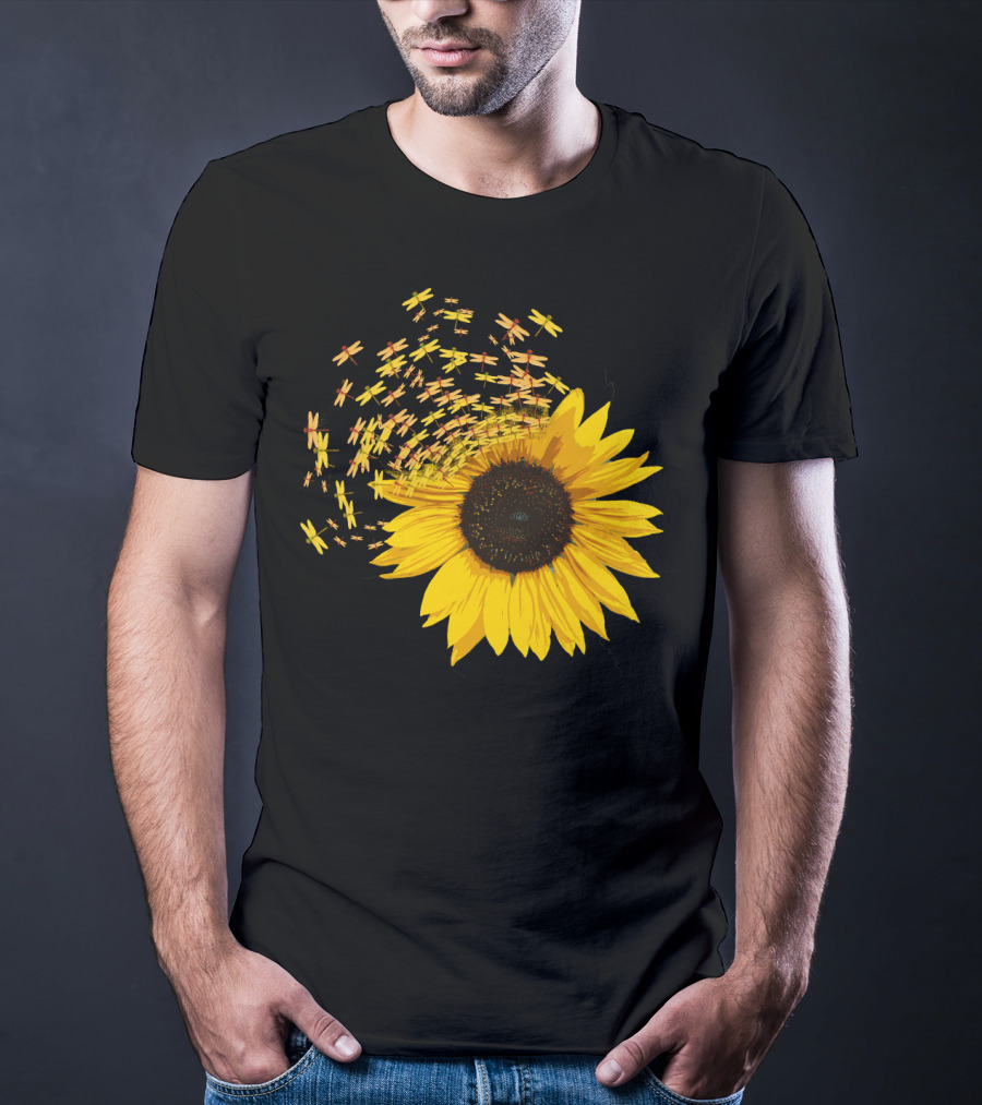Sunflower Burst With Dragonflies Spiral T-Shirt