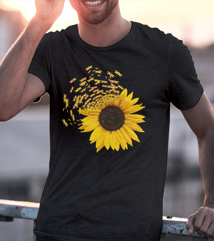 Sunflower Burst With Dragonflies Spiral T-Shirt