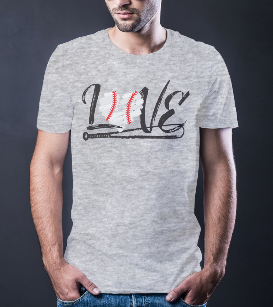 Love Baseball Bat Heart Stitching T-Shirt
