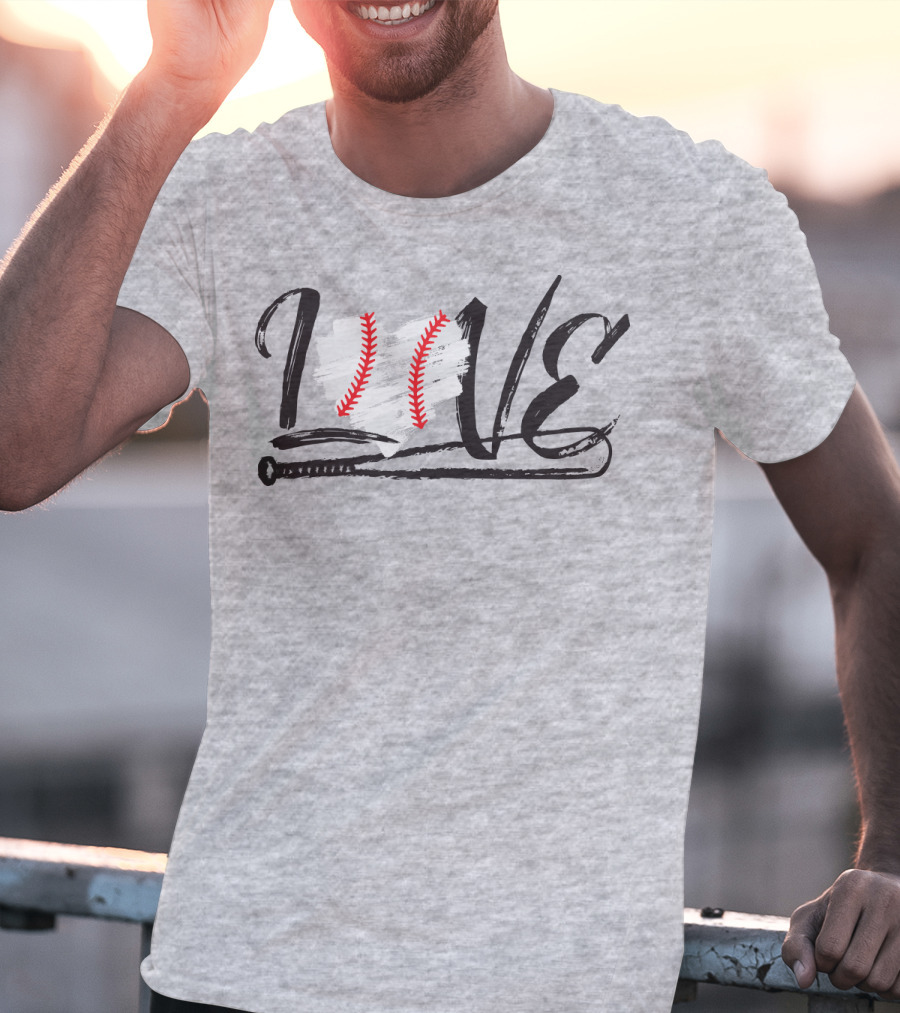 Love Baseball Bat Heart Stitching T-Shirt