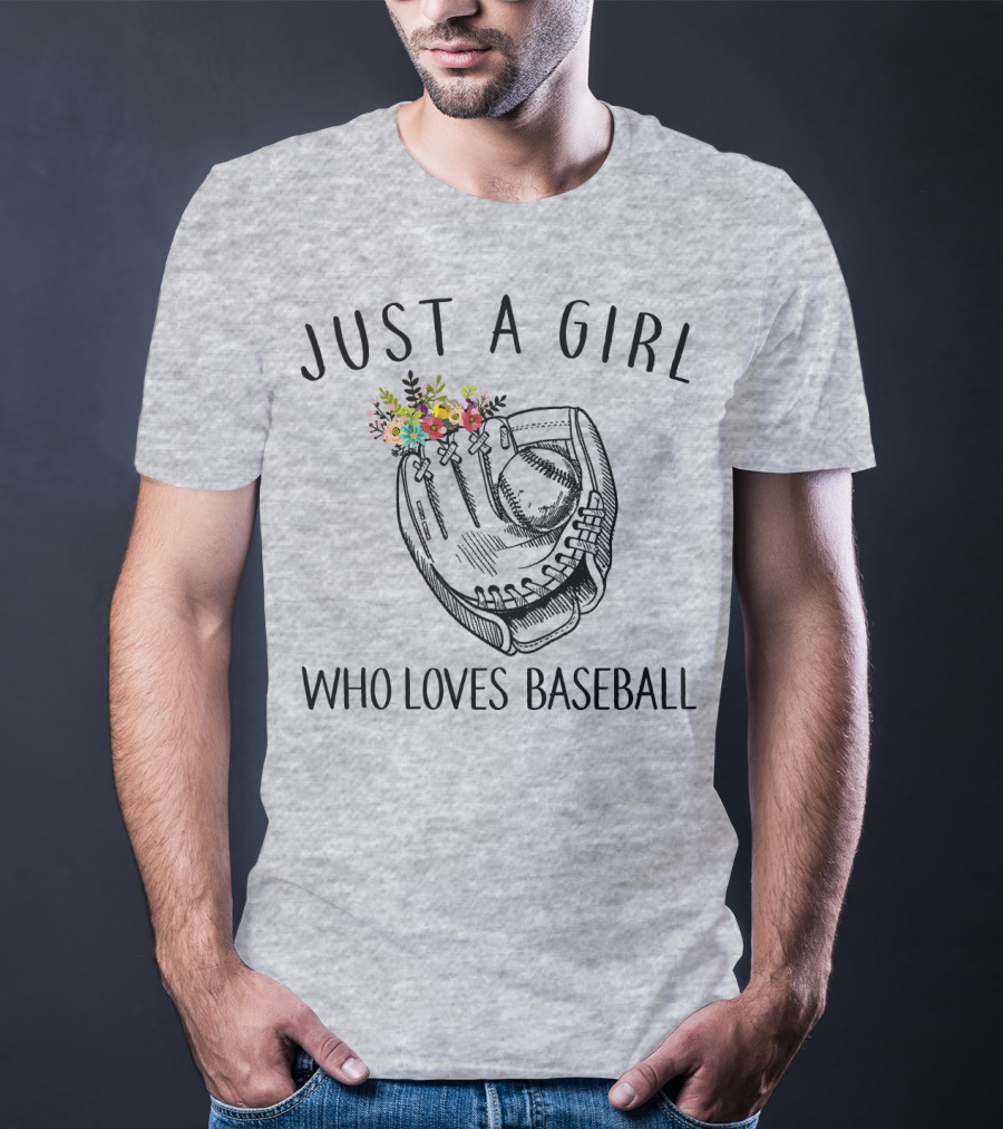 Just A Girl Who Loves Baseball Floral Glove T-Shirt