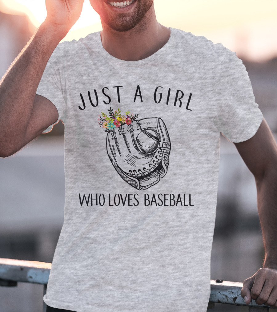 Just A Girl Who Loves Baseball Floral Glove T-Shirt
