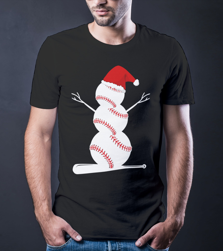 Baseball Snowman Santa Hat Bat Christmas BA01 T-Shirt