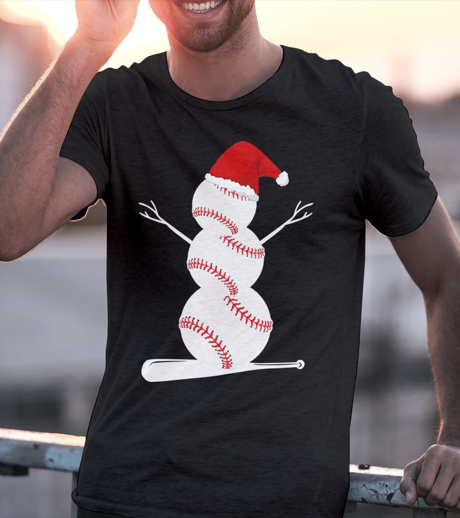 Baseball Snowman Santa Hat Bat Christmas BA01 T-Shirt