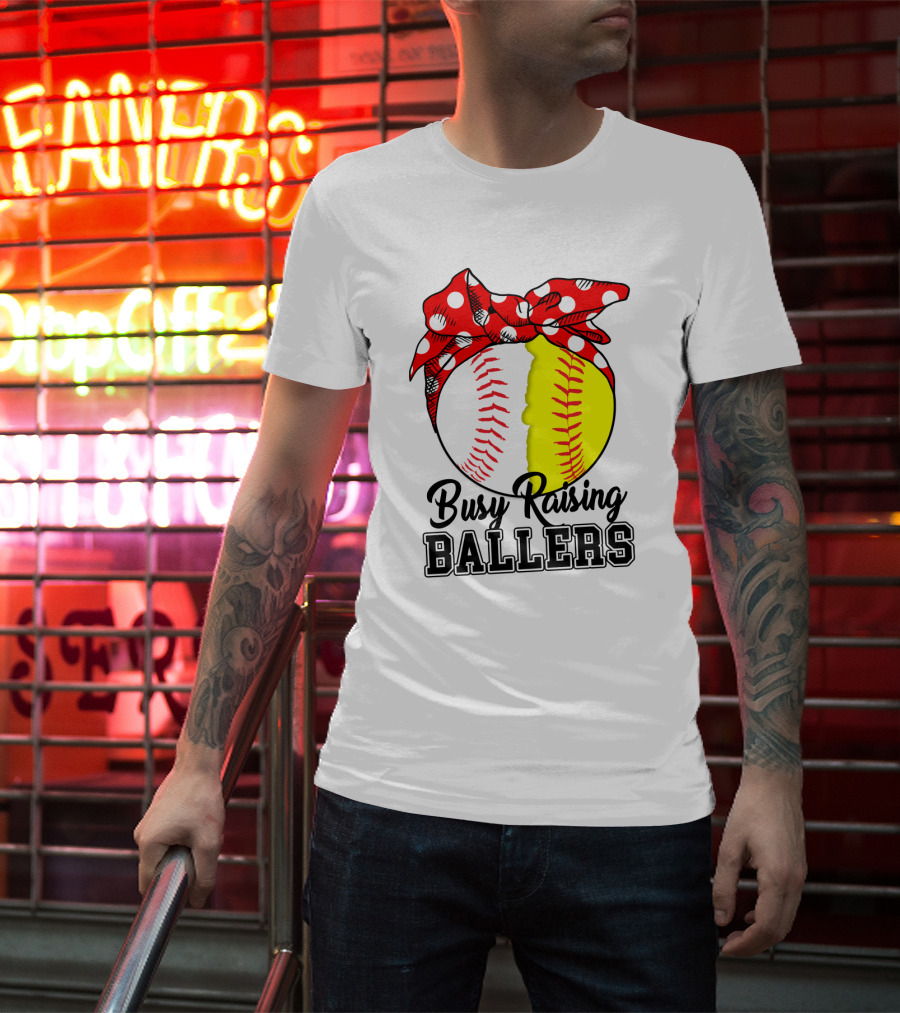 Busy Raising BALLERS Softball Baseball Polka Dot Bandana T-Shirt