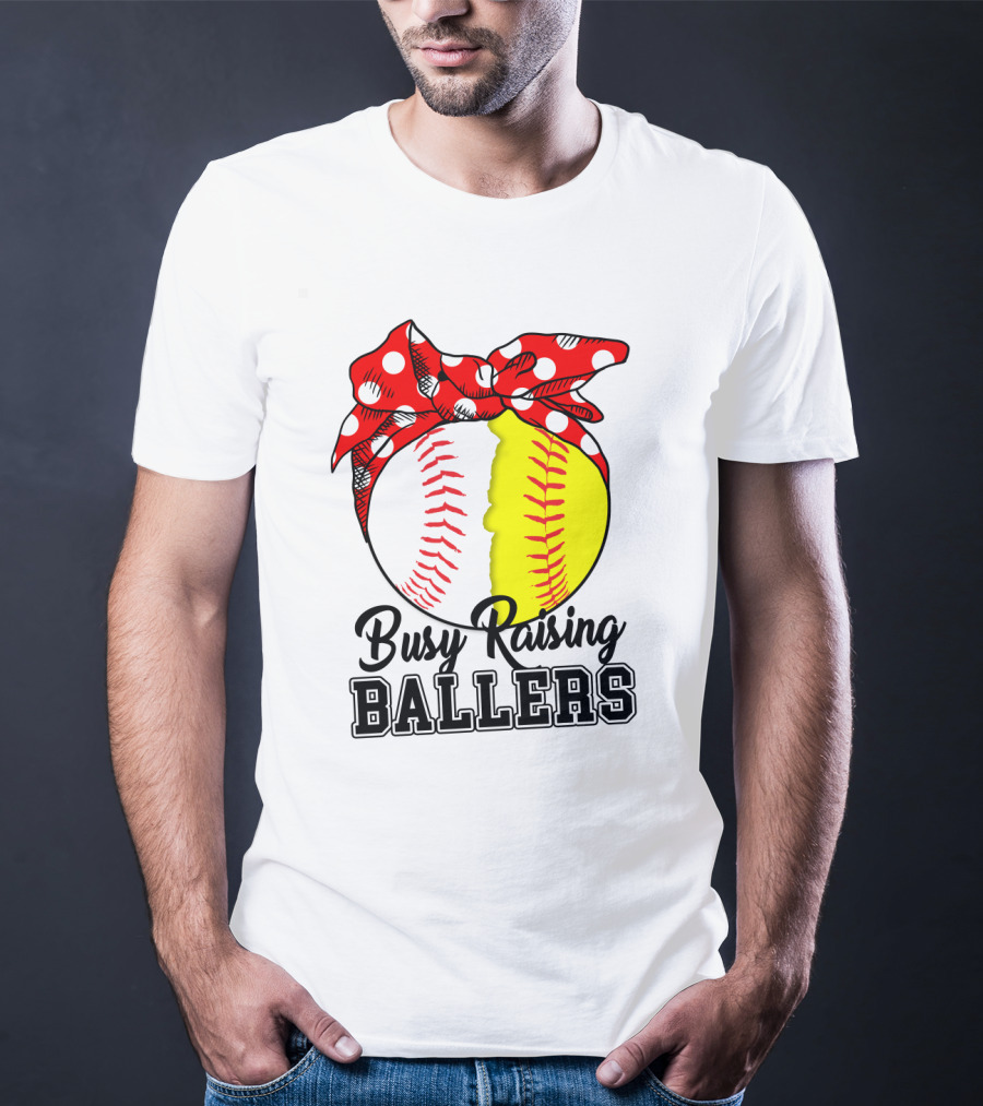 Busy Raising BALLERS Softball Baseball Polka Dot Bandana T-Shirt