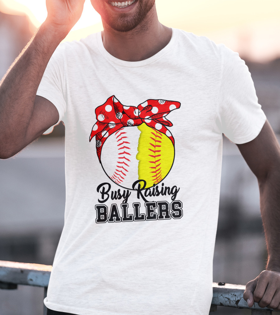 Busy Raising BALLERS Softball Baseball Polka Dot Bandana T-Shirt