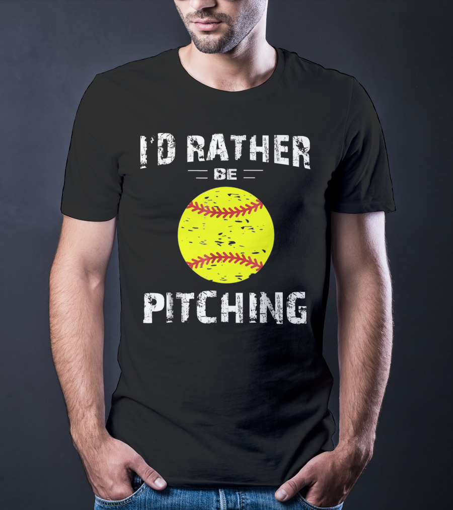 I'd Rather Be Pitching Softball Yellow Ball T-Shirt