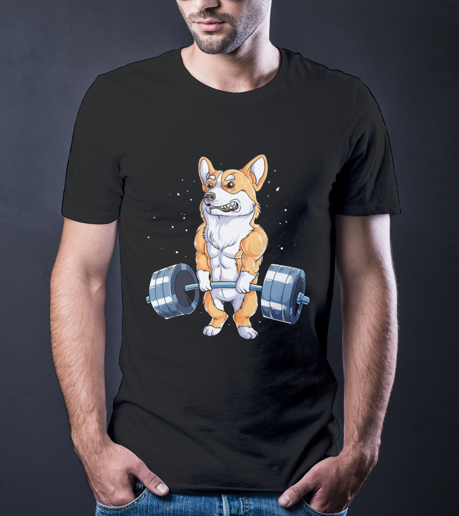 Weight Lifting Corgi Strong Muscular Pet Lifting Weights T-Shirt