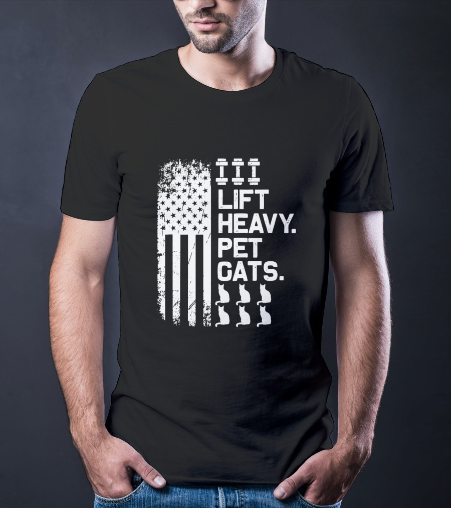 Lift Heavy Pet Cats American Flag Weights Cats T-Shirt