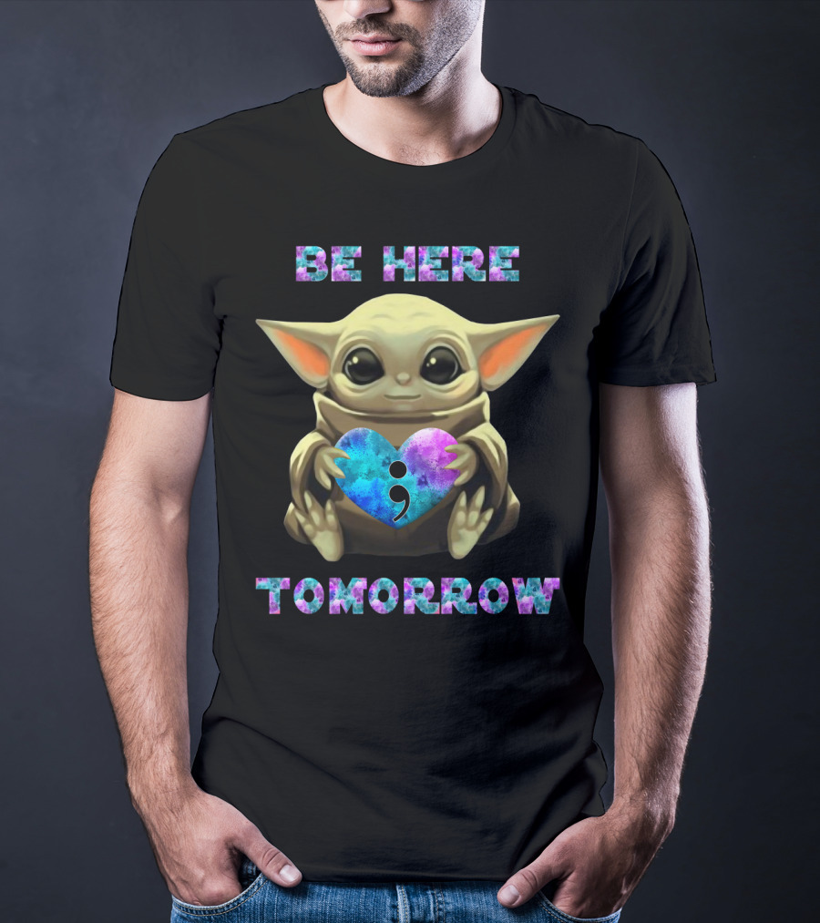 Be Here Tomorrow Semicolon Baby Alien Holding Heart T-Shirt