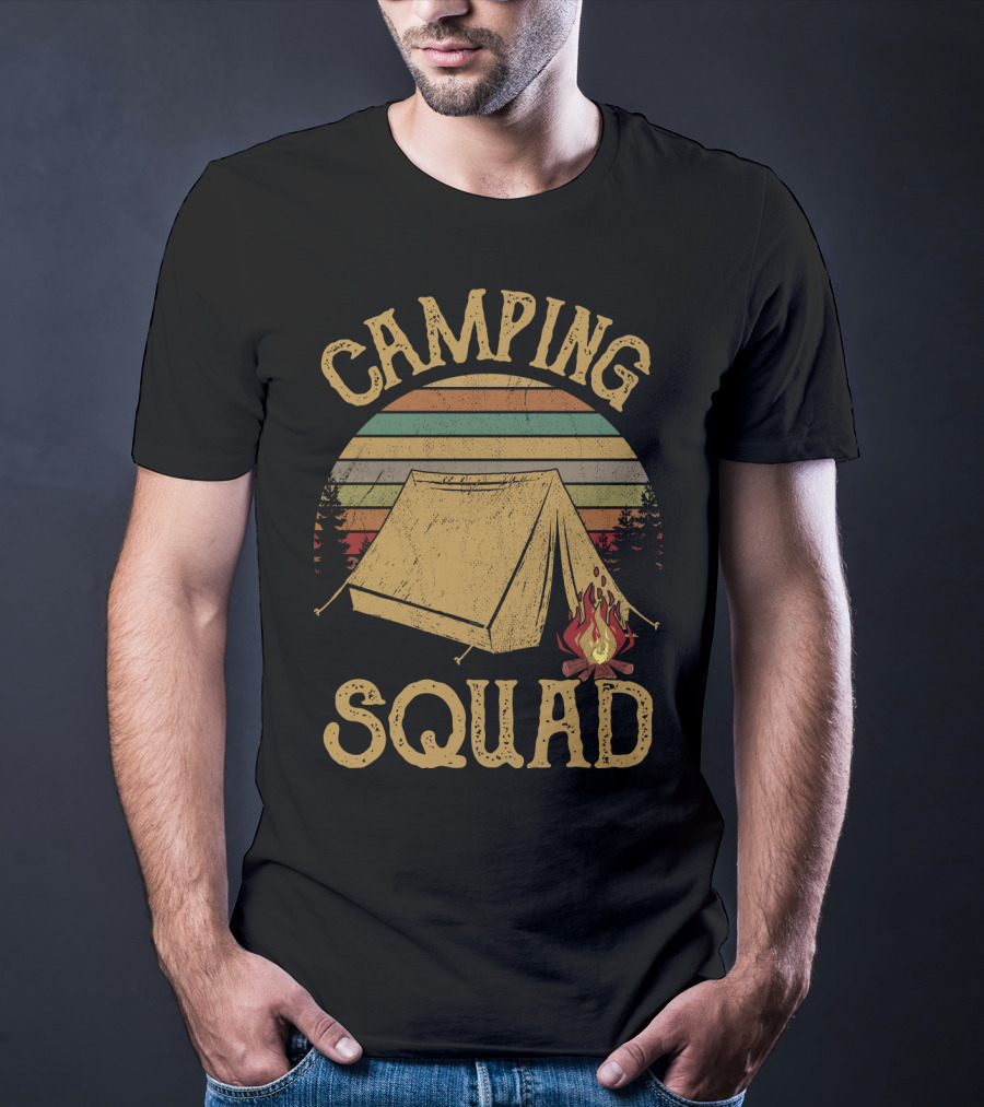 CAMPING SQUAD Vintage Campfire Tent Retro Sunset T-Shirt