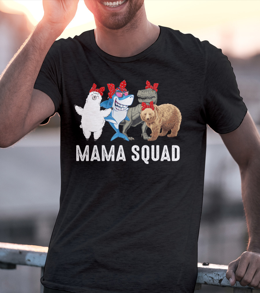Mama Squad Llama Shark T-Rex Bear Red Bandana T-Shirt