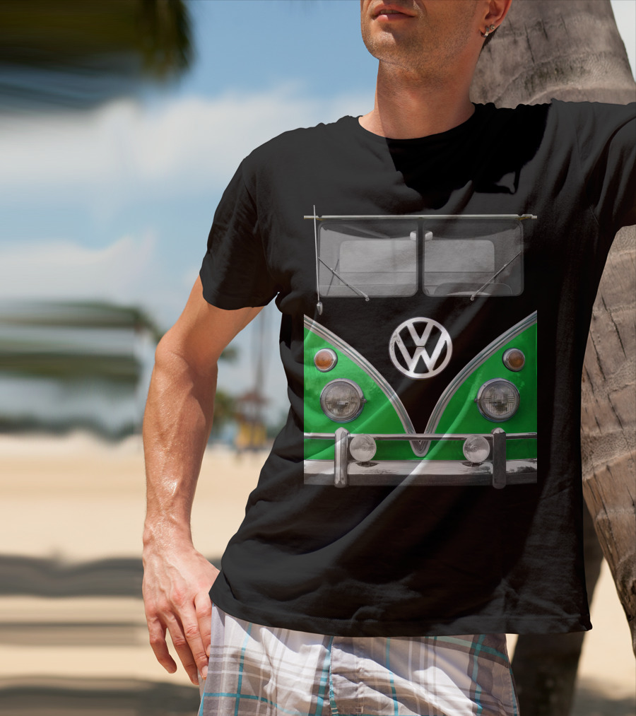 Volkswagen Bus Front Green Black T-Shirt