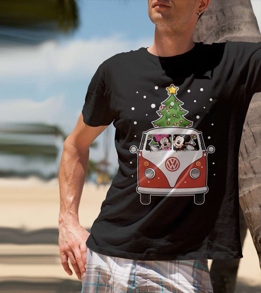 Volkswagen Christmas Van With Mickey And Minnie T-Shirt