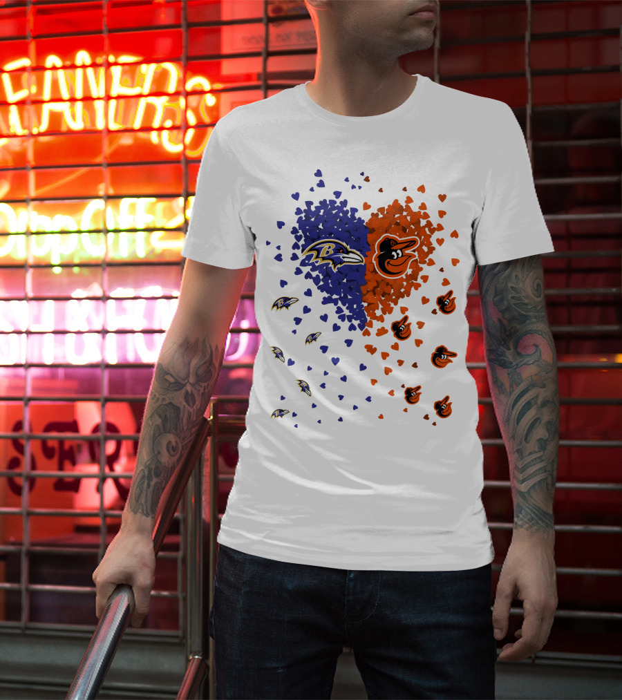 Heart Ravens Orioles Baltimore Football Baseball Mix T-Shirt