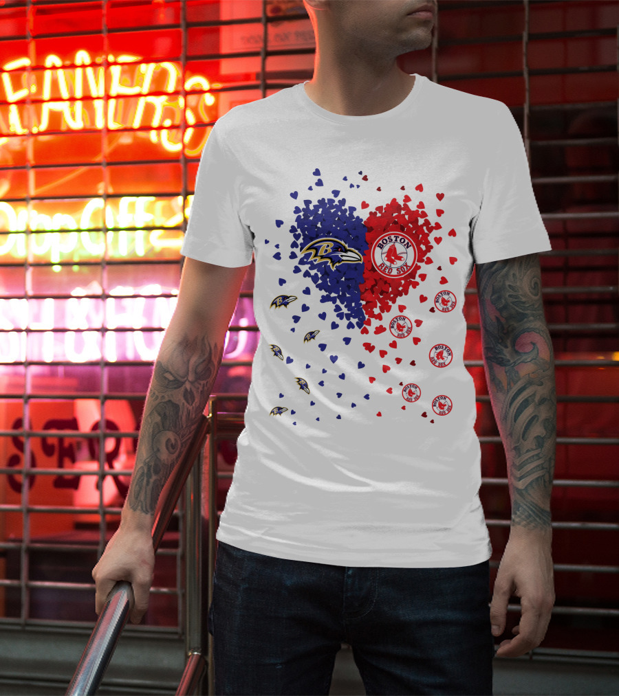 Baltimore Ravens Heart With Boston Red Sox Logo Hearts T-Shirt